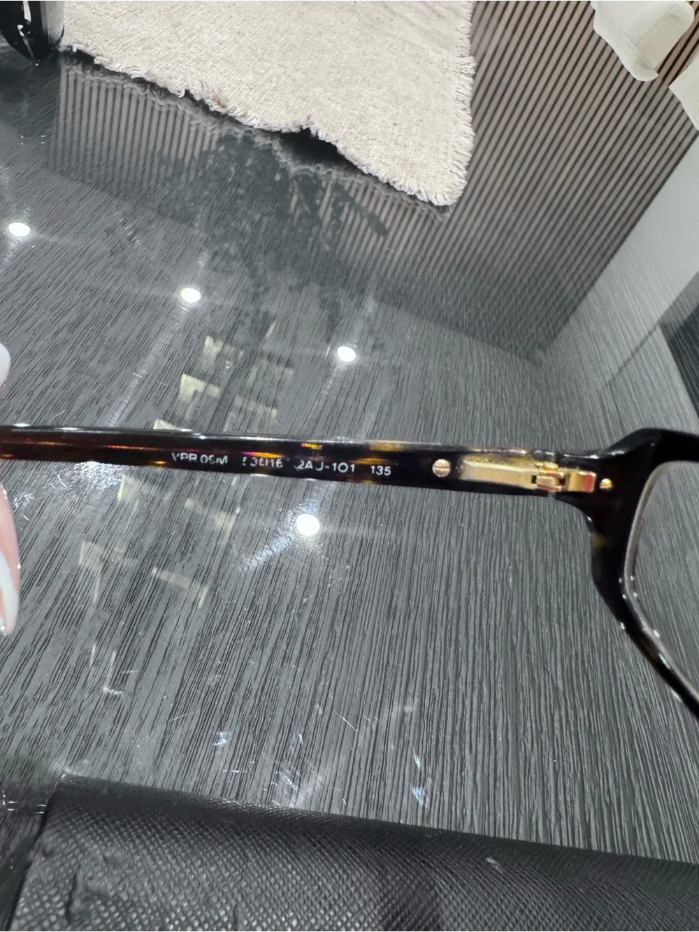 Prada Brown Tortoiseshell Rectangular Women's Glasses with Gold Accents